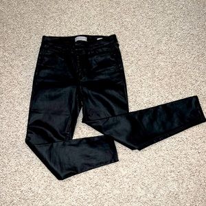 Black faux leather ankle skinny jeans